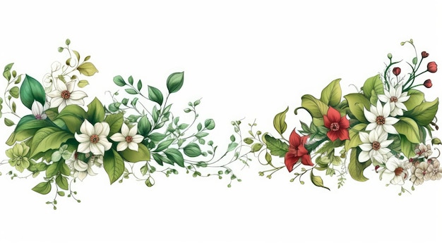 Fronteira ou moldura adornada com flores e folhagem gerada por IA