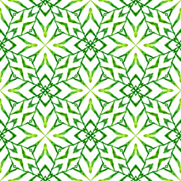 Fronteira sem emenda de mosaico verde desenhada de mão. Projeto chique do verão do boho eminente verde. Padrão sem emenda em mosaico. Estampado resplandecente pronto para têxteis, tecido de biquínis, papel de parede, embrulho.