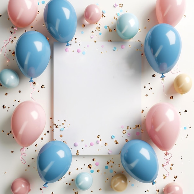una frontera colorida con un montón de globos y confeti en él