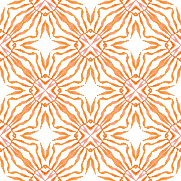 Frontera sin costuras tropical dibujada a mano. Diseño de verano naranja vivo boho chic. Impresión adorable lista para textiles, tela para trajes de baño, papel tapiz, envoltura. Modelo inconsútil tropical.