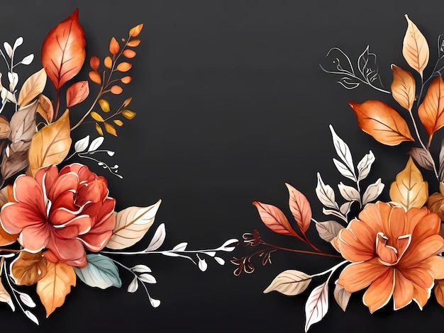 Frontera floral de otoño Patrón horizontal sin costuras con hojas de acuarela dibujadas a mano Decoración para