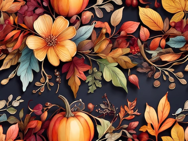 Frontera floral de otoño Patrón horizontal sin costuras con hojas de acuarela dibujadas a mano Decoración para