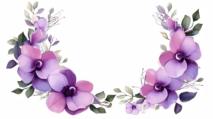 Foto frontera de flores violetas de color agua