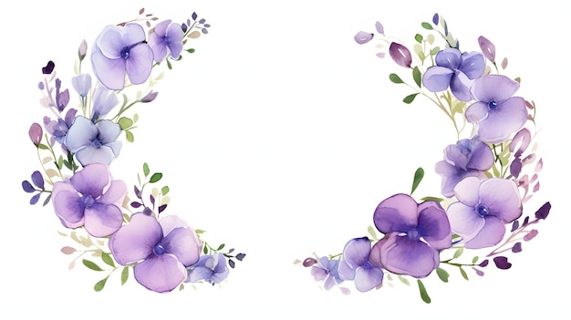 Frontera de flores violetas de color agua