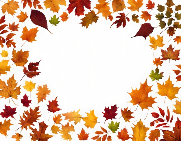 Frontera de hojas de otoño estéticas con espacio blanco en el centro