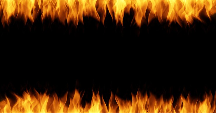 Frontera de marco de llama de fuego sobre fondo negro