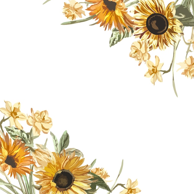 Frontera en png con girasol acuarela sobre un fondo transparente
