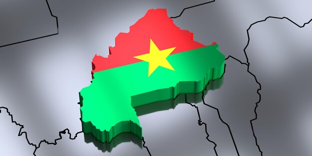 Fronteras de Burkina Faso e ilustración 3D de la bandera