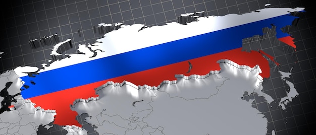 Fronteras de la Federación Rusa e ilustración 3D de la bandera