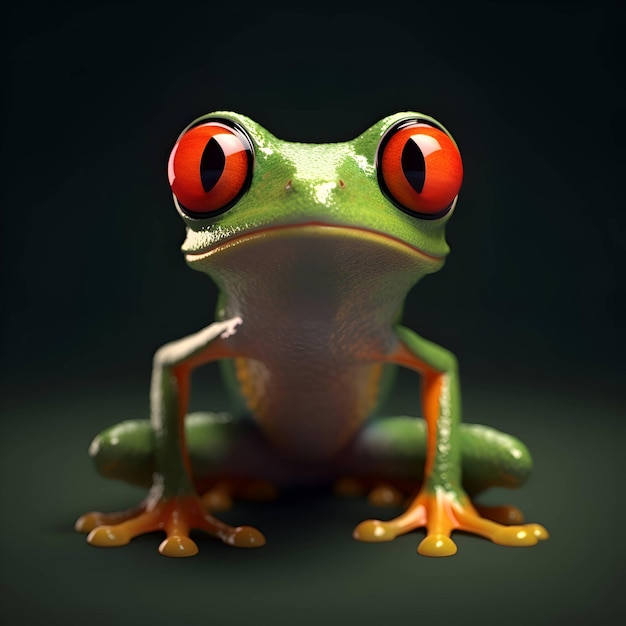 Frosch auf dunklem Hintergrund, 3D-Rendering, Nahaufnahme