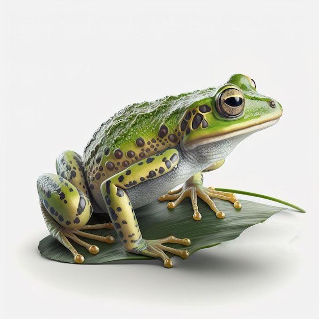 Frosch sitzt auf einem Seerosenblatt Blatt isoliert 3D-Render-Frosch auf weißem Hintergrund