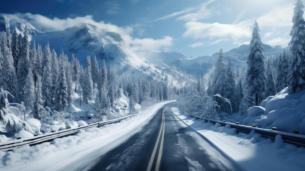 Frost, malerische Straßen-Schneelandschaft