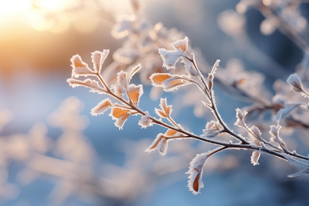 Frost en las ramas de cerca épico hermoso papel tapiz de computadora mágico IA generativa