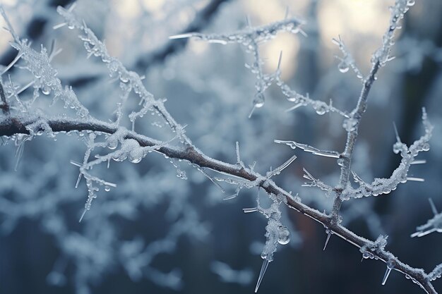 Frost und Frost auf Bäumen und Pflanzen