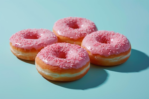Frostige Donuts mit Sprinkles auf türkisfarbenem Hintergrund