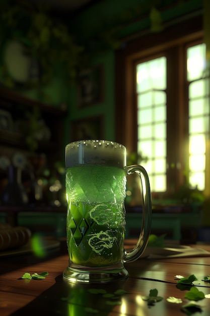 Foto frosty and cold glass of beer for st patricks day with green shamrock