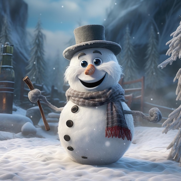Frosty, el muñeco de nieve con una pipa de mazorca y una nariz de botón.