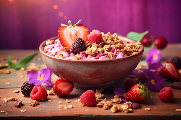 Froyo Granola Bowl morangos maçãs