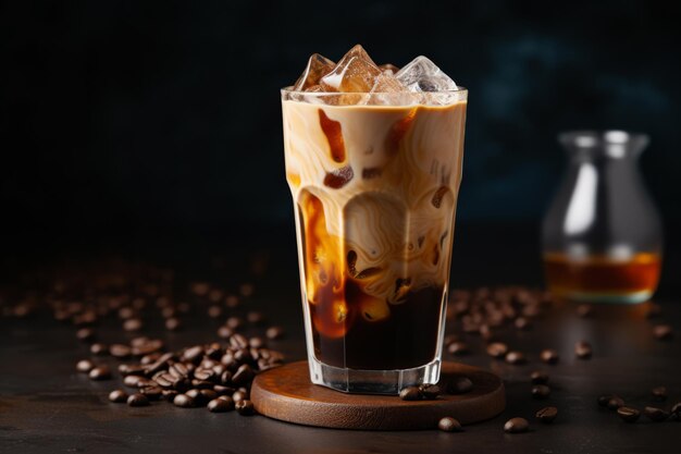 Frozen Bliss genießt erfrischenden Eiskaffee Delight mit Kaffee Eiswürfeln und Milchcreme An