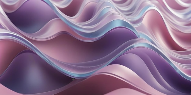 Frozen Elegance 3D Abstract Background com camadas onduladas pretas de vidro em cores rosa e roxa