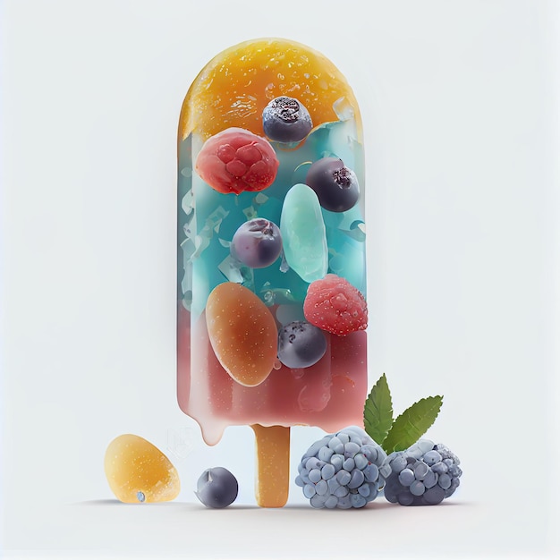 Frucht-Eis am Stiel isolierte Vintage-Malerei am Stiel Eis gefrorener Lutscher Frucht-Eis abstrakte generative KI-Illustration