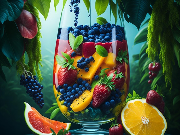 Frucht im Saft spritzt mehrere Früchte
