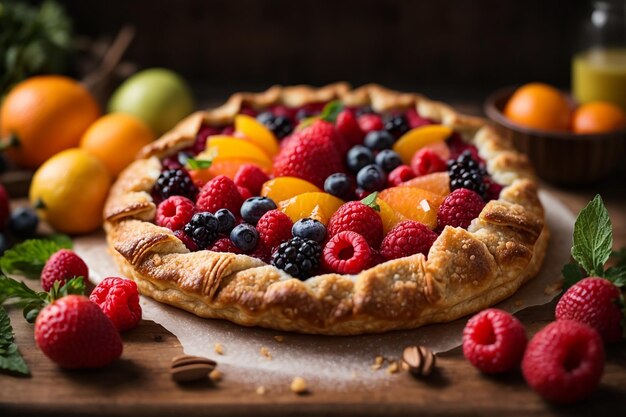 Foto fruchtgalette zusammensetzung für leckeres essen konzeptraum für text