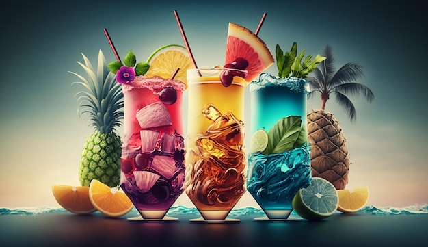 Fruchtige leckere helle Cocktails Generative AI