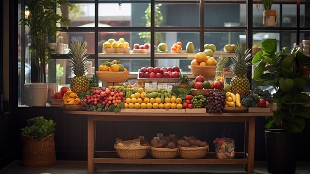Fruchtiger Willkommenskino-Blick auf eine einladende Ladenfront einer Saftbar