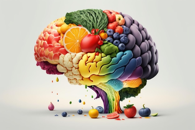 Früchte bilden ein kreatives Gehirn Gesundes Essen als Ernährung zur Verbesserung des Gedächtnisses Generative KI