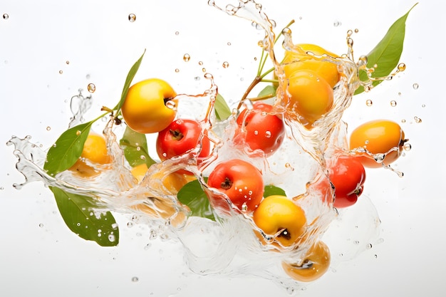Früchte, die ins Spritzwasser fallen, zeigen eine Produktpräsentationsillustration