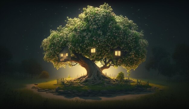 Foto frühe ernte apfelbaum grünes licht illustration ai erzeugte kunst