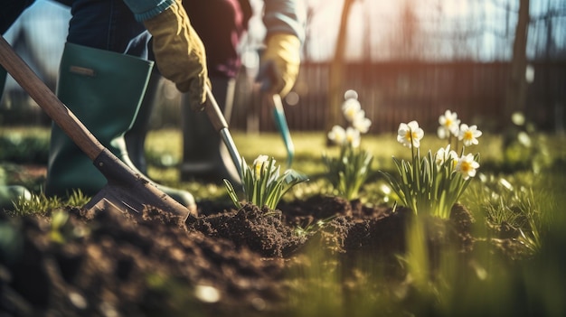 Frühjahrsgartenarbeit Illustration AI GenerativexD