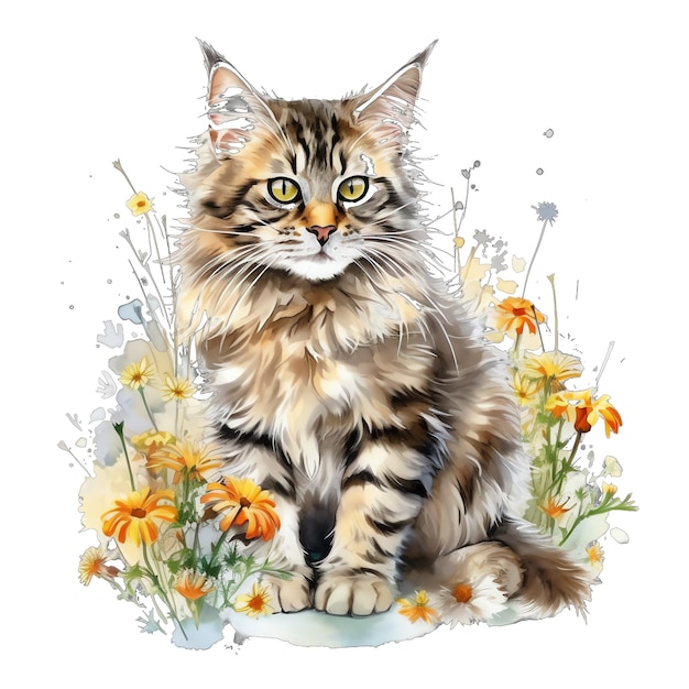 Frühling Blumen Katze Aquarell Illustration Frühling Clipart