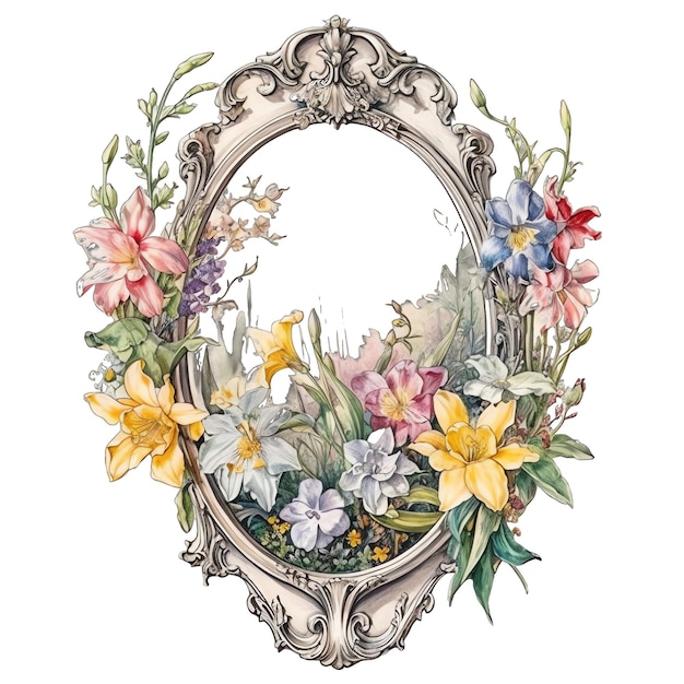 Frühling floral Vintage Spiegel Aquarell Illustration Frühling Clipart