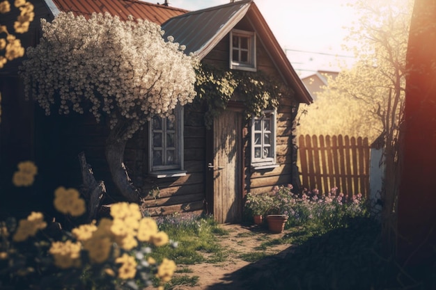 Frühling Gartenhaus Illustration AI Generative