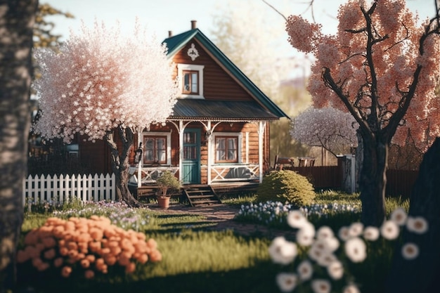 Frühling Gartenhaus Illustration AI Generative