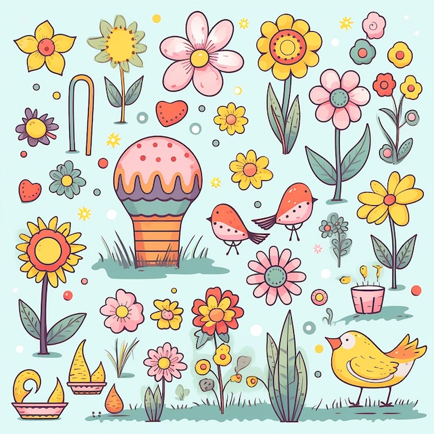 Frühlingliche, launische, niedliche Frühlingssaison-Dekorations-Cliparts