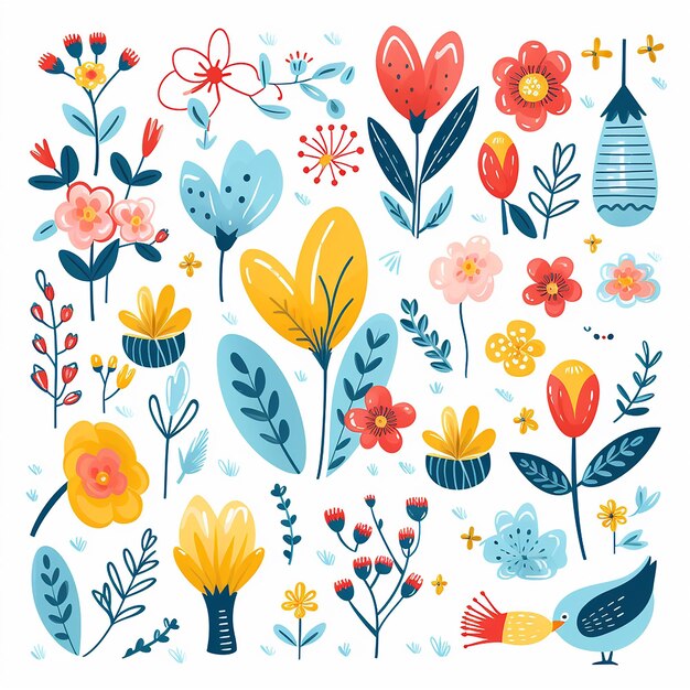 Frühlingliche, launische, niedliche Frühlingssaison-Dekorations-Cliparts