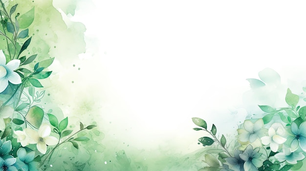 Frühlings-Blumenrand-Hintergrund in Grün mit Blättern, Aquarell-Illustration
