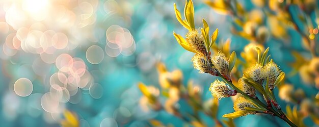 Foto frühlings-hintergrund mit weidenzweigen im sonnenlicht ostern und palmsonntag