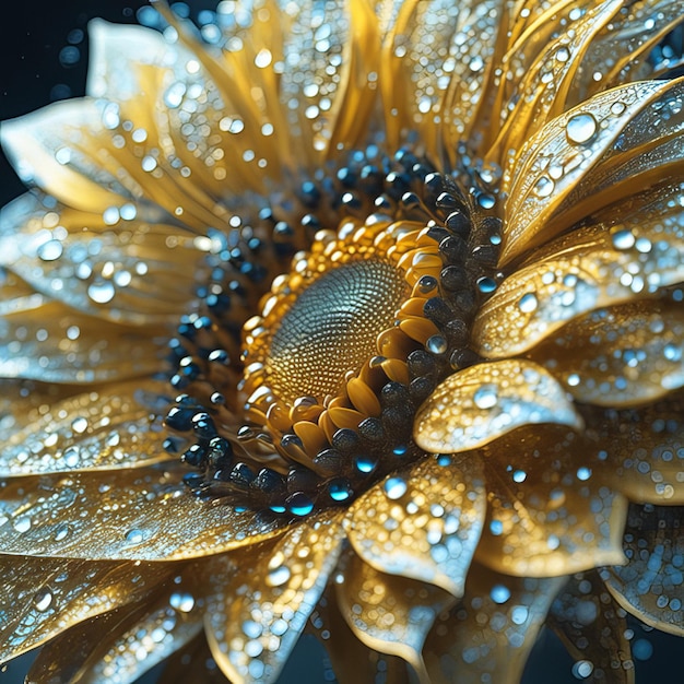 Foto frühlings- und sommersonnenblume mit wassertropfen