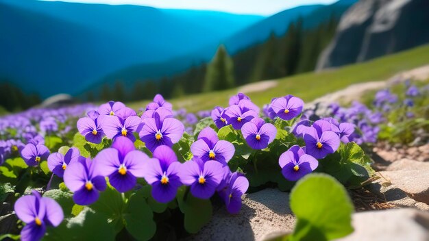 Frühlingsbanner lila Krokusblüten in den Bergen Schneeflocken Frühjahr Kopie Raum März April Botan