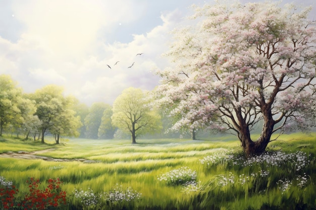 Frühlingsbaumgartenmalerei