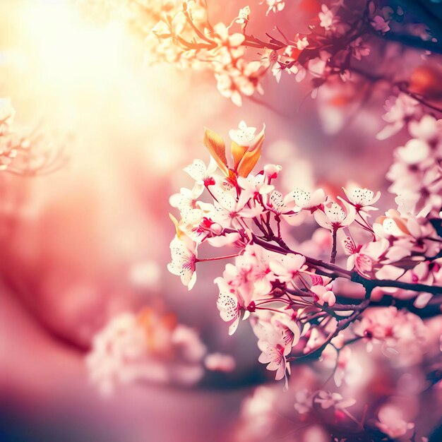 Frühlingsblüten-Hintergrund Naturszene mit blühenden Bäumen und Sonnenblüten Frühlingblumen Schöner Obstgarten