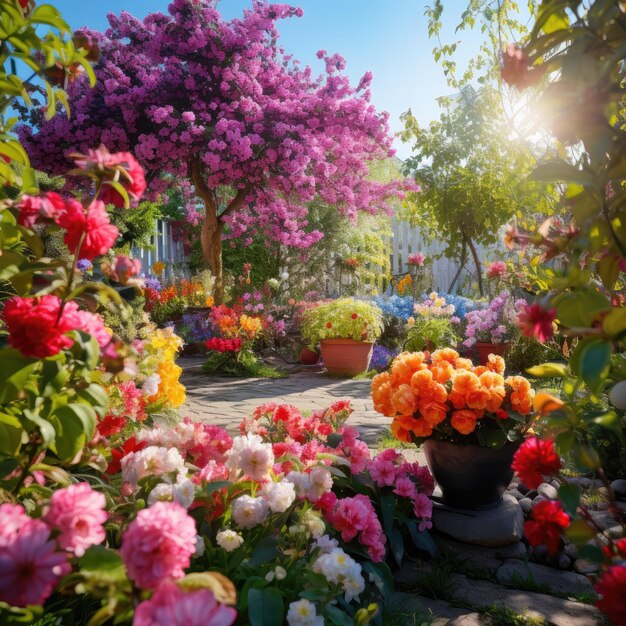 Frühlingsblüten in einem lebendigen Garten