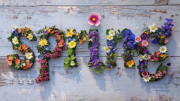 Frühlingsblüten lebendige Blumen Typographie mit Schmetterling Gänseblümchen Sonnenblume