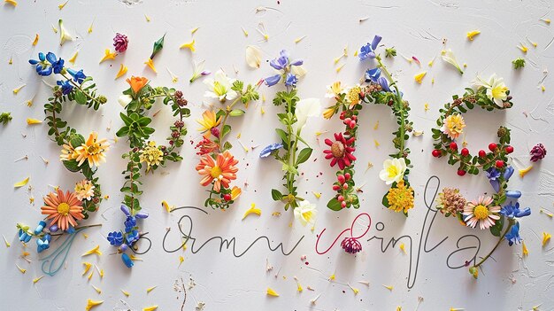 Frühlingsblüten lebendige Blumen Typographie mit Schmetterling Gänseblümchen Sonnenblume