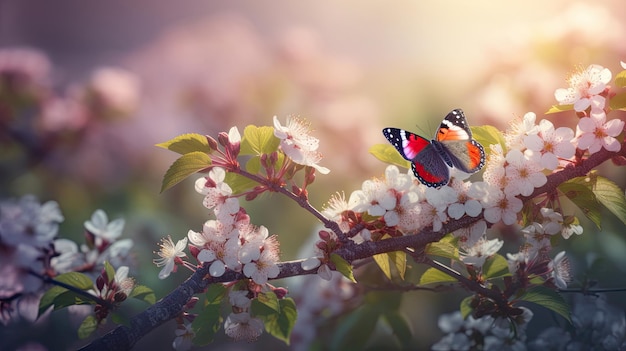 Frühlingsblütenlandschaft mit Schmetterling