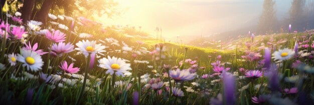 Foto frühlingsblumen auf dem feld